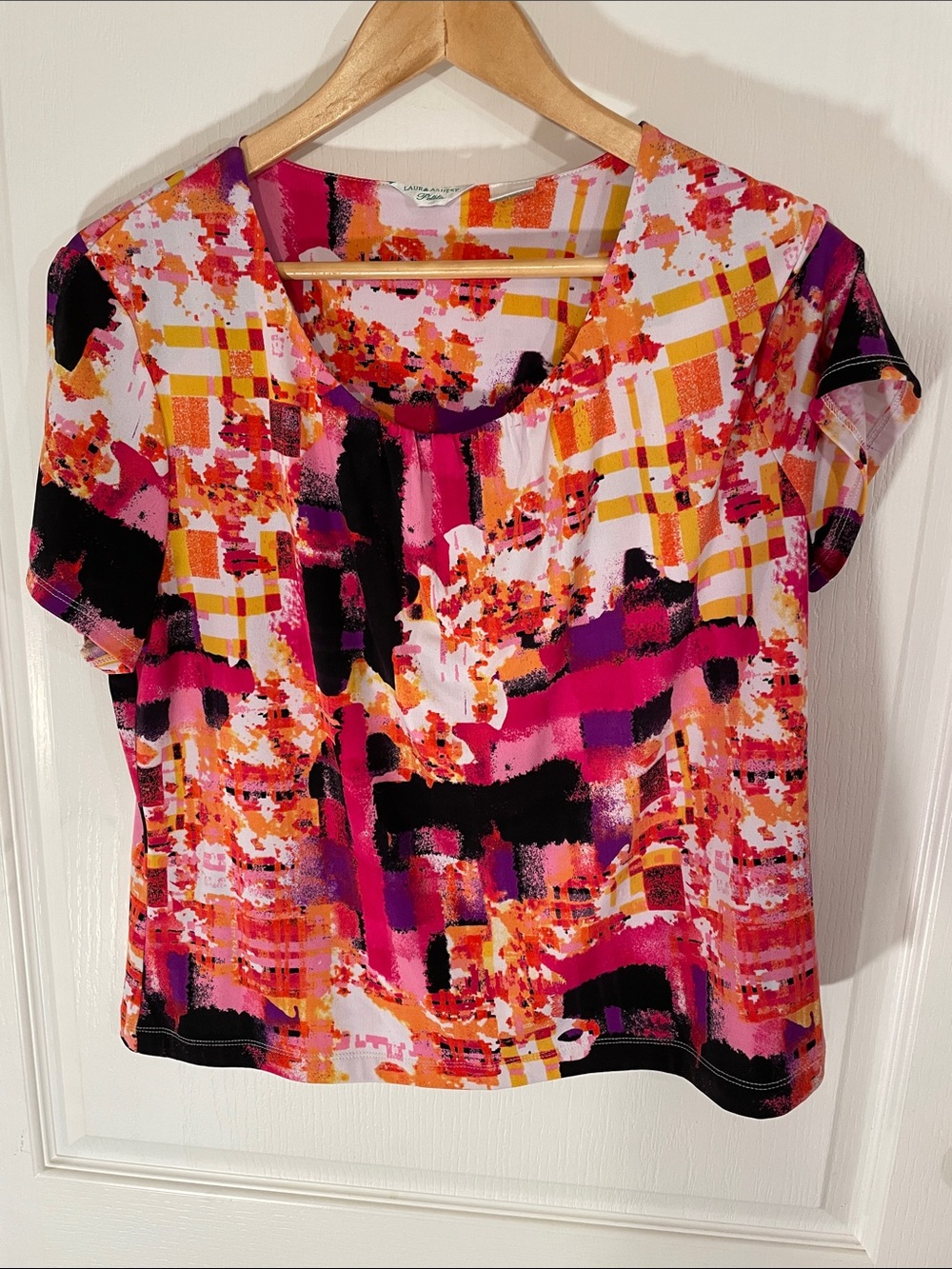 Laura Ashley Pink & Orange Abstract-Print Short Sleeve Top